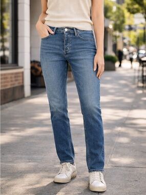 DU/ER Slim Straight Jeans 27x29 Stretch Denim Blue Mid Rise Women’s